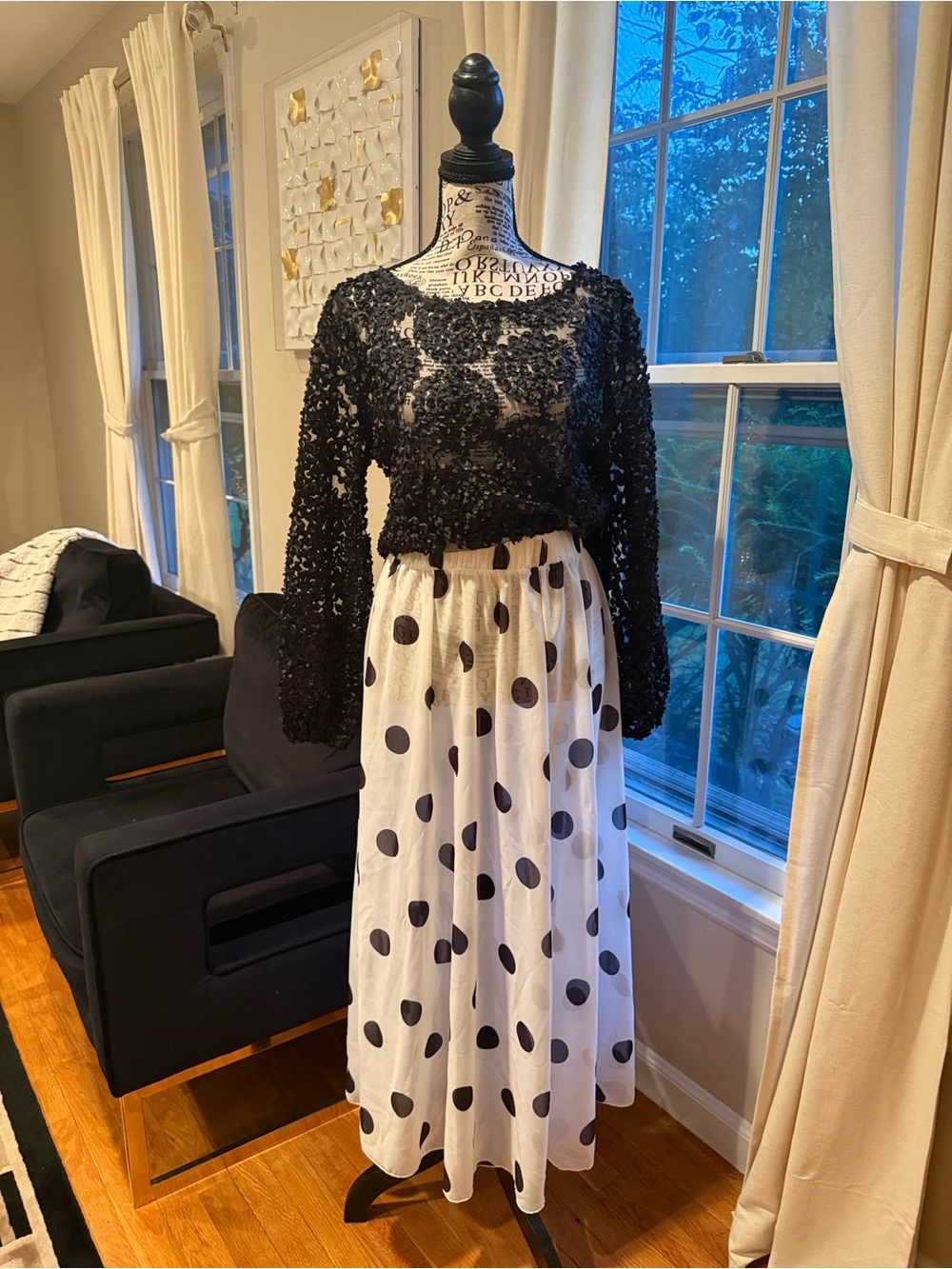 Black & White Polka Dot Maxi Skirt - Classic Women's Skirt